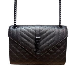 NWT SAINT LAURENT Medium Envelope Black Grained Mixed Quilted Leather YSL Bag